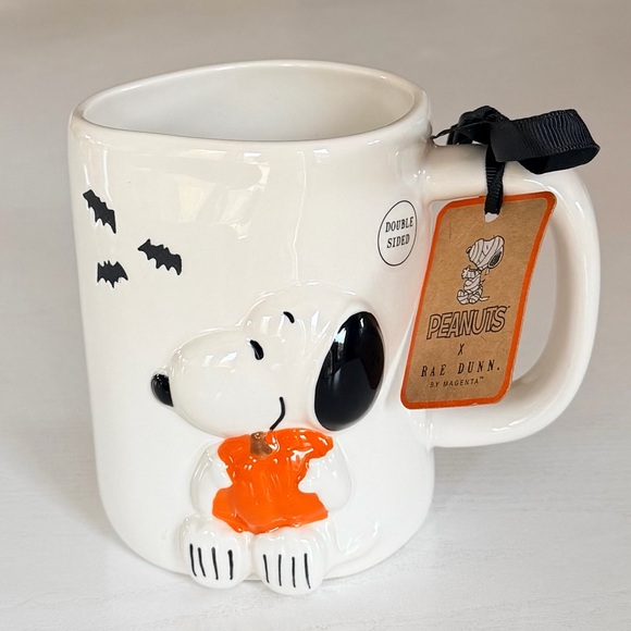 Rae Dunn Other - Rae Dunn Peanuts Mug White Ceramic 3D Snoopy Holding a Pumpkin